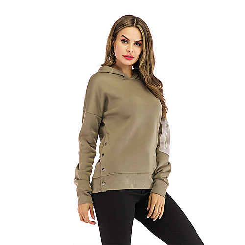 

Women's Hoodie Solid Colored Casual Army Green S M L XL