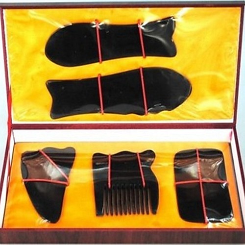 

Chinese Traditional Acupuncture Massage Tool Set Buffalo Horn Gua Sha Tool 5pcs/set