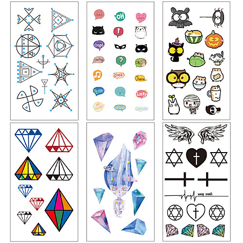 

6 pcs Temporary Tattoos Water Resistant / Waterproof / Mini Style / Safety Face / Body / Hand Water-Transfer Sticker Body Painting Colors