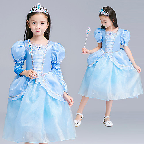

Princess Cinderella Dress Flower Girl Dress Girls' Movie Cosplay A-Line Slip Blue Dress Children's Day Masquerade Tulle Polyester