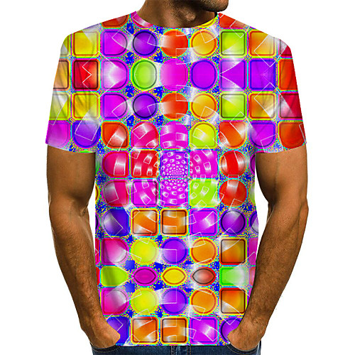 

Men's Plus Size Geometric 3D Print T-shirt Street chic Exaggerated Daily Going out Round Neck Rainbow / Short Sleeve