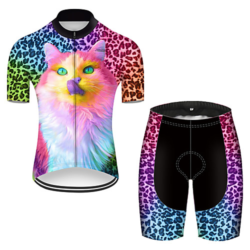 

21Grams Men's Short Sleeve Cycling Jersey with Shorts Nylon Polyester Pink / Black Cat Gradient Animal Bike Clothing Suit Breathable Quick Dry Ultraviolet Resistant Reflective Strips Sweat-wicking