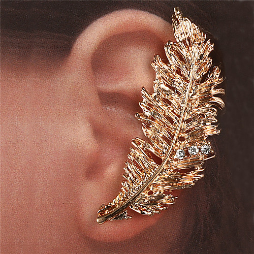 

Women's Clear Ear Cuff Earrings Vintage Style Feather Classic Vintage Trendy Ethnic Fashion Imitation Diamond Earrings Jewelry Gold For Daily Street Club Festival 1pc