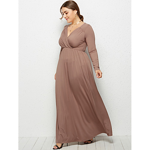 

Women's Swing Dress Maxi long Dress - Long Sleeve Solid Color Ruched Summer Fall Formal Elegant Holiday Going out 2020 Wine White Black Khaki Navy Blue M L XL XXL XXXL
