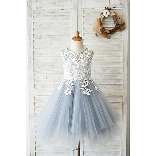 

Ball Gown Knee Length Wedding / Birthday Flower Girl Dresses - Lace / Tulle Sleeveless Jewel Neck with Lace