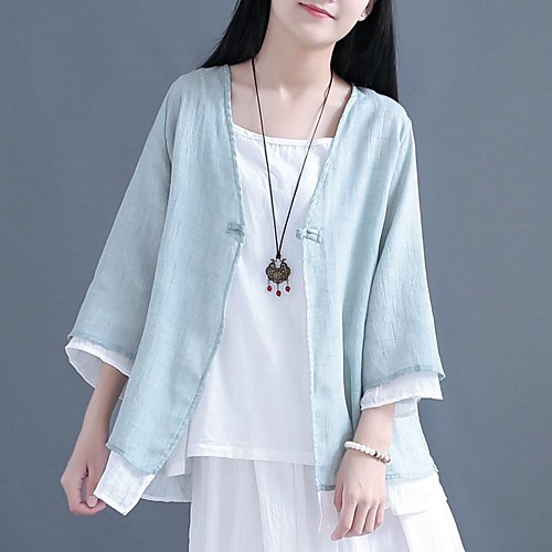 

Women's New Large V-neck Loose Large Size Long Sleeve Art Cotton Linen Shirt