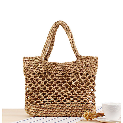 

Women's Straw Top Handle Bag Solid Color Camel / Black / Beige