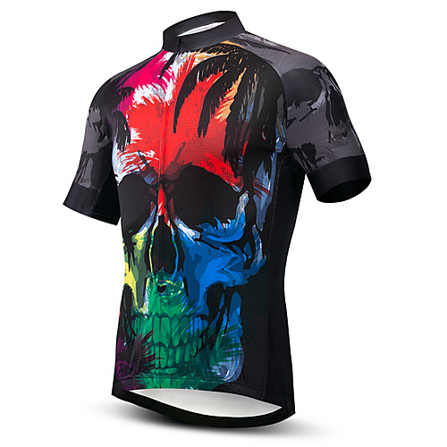 

21Grams Men's Short Sleeve Cycling Jersey Black / Red Skull Bike Jersey Top Mountain Bike MTB Road Bike Cycling UV Resistant Breathable Quick Dry Sports Clothing Apparel / Stretchy
