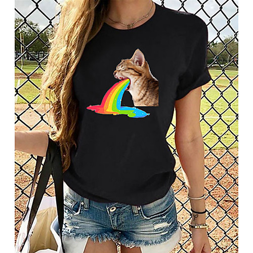 

Women's Plus Size Graphic 3D Print Pleated Print Loose T-shirt Street chic Exaggerated Daily Going out Rainbow