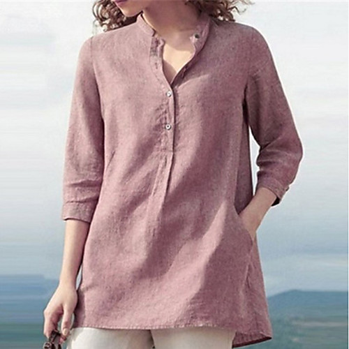 

Women's Solid Colored Loose Shirt - Cotton Daily Blushing Pink / Navy Blue / Gray