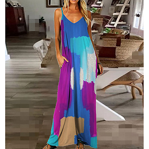 

Women's Shift Dress - Sleeveless Color Block Summer Elegant Daily 2020 Blue M L XL XXL XXXL