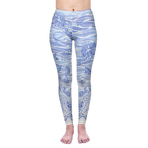 

Women's Yoga Pants 3D Print Blue Elastane Yoga Running Fitness Tights Leggings Sport Activewear Quick Dry Tummy Control Butt Lift Moisture Wicking High Elasticity Skinny