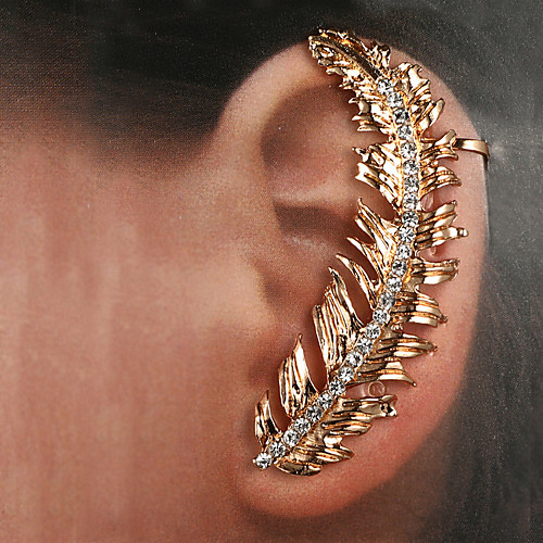 

Women's Clear Ear Cuff Earrings Vintage Style Feather Boho Vintage Trendy Ethnic Fashion Imitation Diamond Earrings Jewelry Gold For Gift Daily Club Festival 1pc