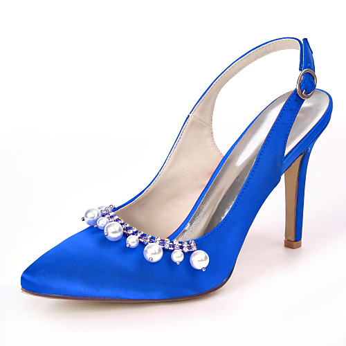 

Women's Wedding Shoes Spring / Summer Stiletto Heel Pointed Toe Sweet Wedding Party & Evening Rhinestone / Pearl Solid Colored Satin White / Purple / Dark Purple