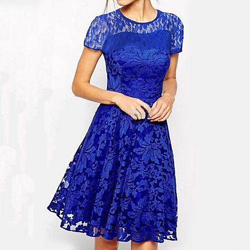 

Women's Plus Size A Line Dress - Short Sleeve Floral Solid Colored Lace Elegant Going out White Black Blue Red S M L XL XXL XXXL