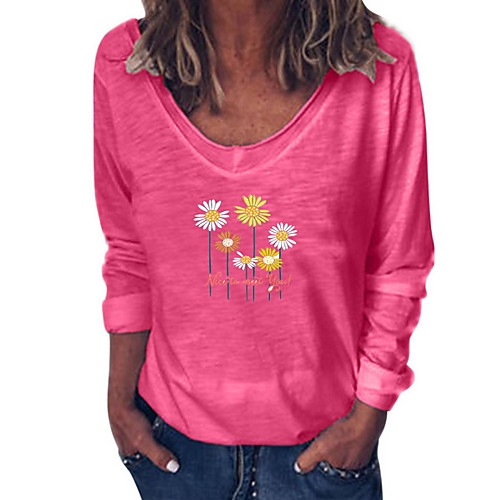 

Women's Floral Sun Flower T-shirt Daily V Neck White / Blue / Red / Yellow