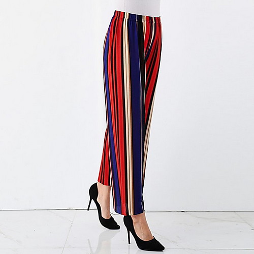 

Women's Basic Loose Wide Leg Pants - Striped Black One-Size