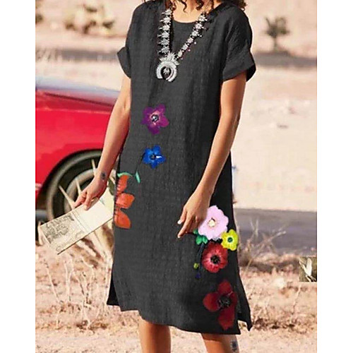 

Women's Shift Dress Dress - Short Sleeves Floral Summer Street chic 2020 Black S M L XL XXL XXXL