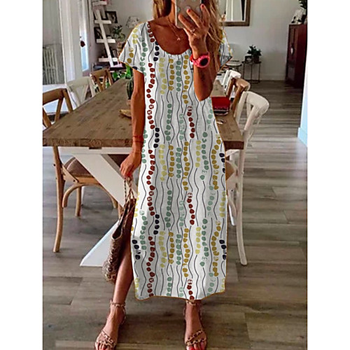 

Women's Shift Dress Maxi long Dress - Short Sleeves Geometric Summer Elegant 2020 White S M L XL XXL
