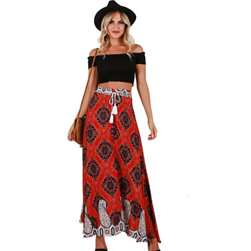 

Women's Daily Wear Basic Cotton A Line Skirts - Geometric Print Red S M L