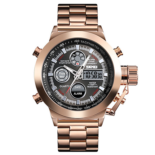 

SKMEI Men's Steel Band Watches Digital Modern Style Sporty Stainless Steel Black / Silver / Rose Gold 30 m Military Calendar / date / day Chronograph Analog - Digital Outdoor Fashion - Golden / Brown
