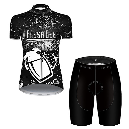 

21Grams Women's Short Sleeve Cycling Jersey with Shorts Polyester Black / White Tie Dye Funny Oktoberfest Beer Bike Clothing Suit Breathable Quick Dry Ultraviolet Resistant Reflective Strips