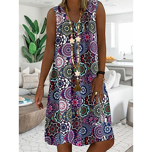

Women's Shift Dress Knee Length Dress - Sleeveless Floral Summer Elegant 2020 Blue Purple Red S M L XL XXL XXXL XXXXL XXXXXL