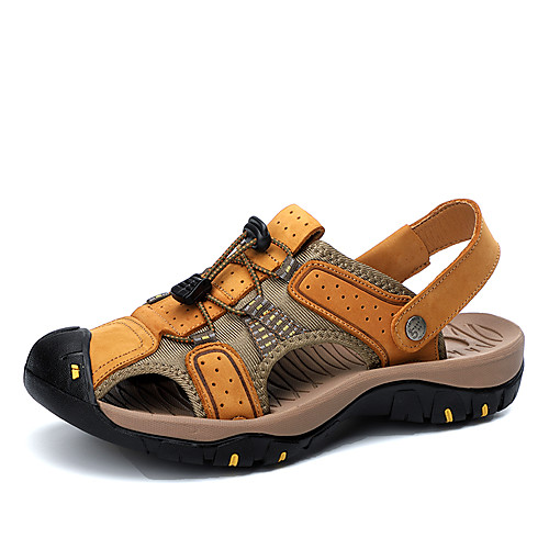 

Men's Fall / Spring & Summer Casual Daily Outdoor Sandals Nappa Leather Breathable Non-slipping Shock Absorbing Light Brown / Black / Khaki Color Block