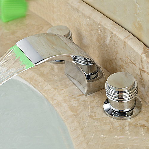 

Bathroom Sink Faucet - LED / Widespread / Waterfall Chrome Deck Mounted Two Handles Three HolesBath Taps