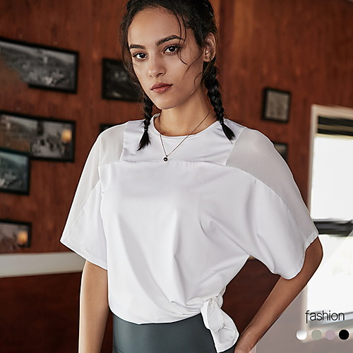 

Women's Yoga Top Patchwork Solid Color White Black Pink Green Mesh Elastane Running Fitness Gym Workout Tee / T-shirt Short Sleeve Sport Activewear Breathable Quick Dry Comfortable Stretchy