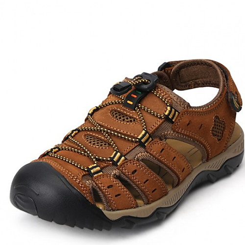 

Men's Summer Outdoor Sandals Leather Non-slipping Light Brown / Light Green / Brown