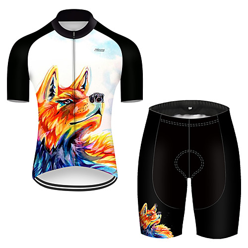 

21Grams Men's Short Sleeve Cycling Jersey with Shorts Polyester Black / Orange Gradient Animal Wolf Bike Clothing Suit Breathable Quick Dry Ultraviolet Resistant Reflective Strips Sweat-wicking Sports