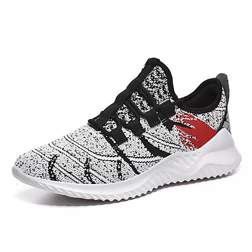 

Men's Spring & Summer Sporty Athletic Trainers / Athletic Shoes Running Shoes Elastic Fabric Non-slipping Black / Red / White Color Block