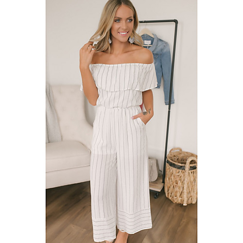 

Women's White Jumpsuit Onesie, Striped S M L
