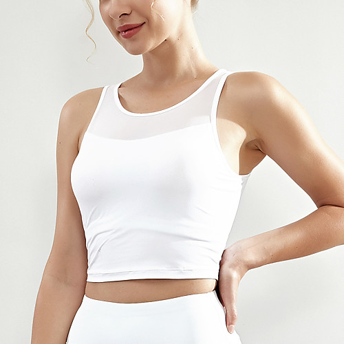 

Women's Crop Top Patchwork Solid Color White Black Mesh Yoga Running Fitness Vest / Gilet Top Sport Activewear Breathable Comfort Quick Dry Stretchy Slim