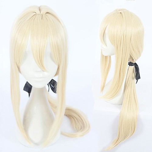 

Cosplay Wig Violet Evergarden Straight With Bangs With Ponytail Wig Long Very Long Light Blonde Synthetic Hair 30 inch Women's Anime Cosplay Exquisite Blonde