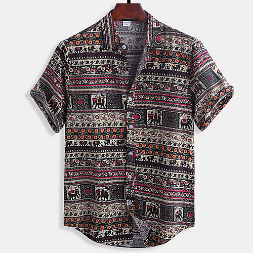

Men's Plaid Print Shirt Daily Button Down Collar Red / Short Sleeve