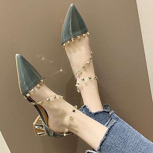 

Women's Heels Spring & Summer Chunky Heel Pointed Toe Daily Solid Colored PU Green / White