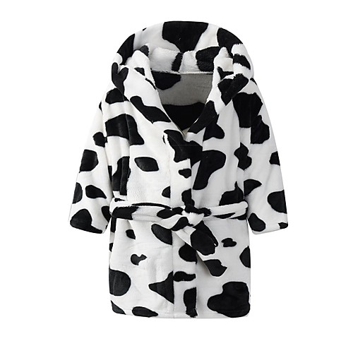

Kid's Kigurumi Pajamas Bathrobe Oodie Milk Cow Onesie Pajamas Flannel Fabric Black / White / Yellow / Pink Cosplay For Boys and Girls Animal Sleepwear Cartoon Festival / Holiday Costumes / Bath Robe