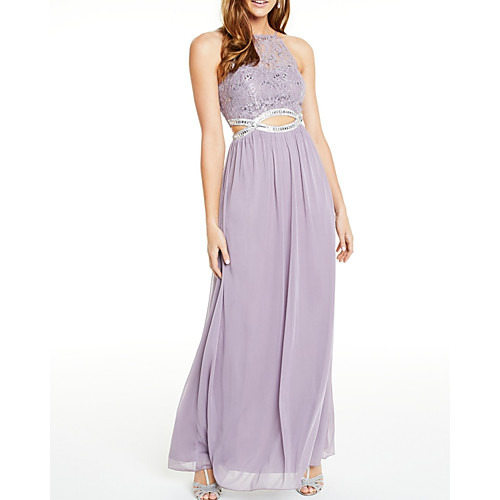 

Sheath / Column Elegant Cut Out Holiday Prom Dress Halter Neck Sleeveless Floor Length Chiffon with Crystals Sequin 2020