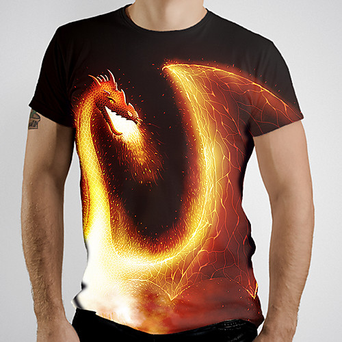 

Men's Graphic Flame Dragon T-shirt Basic Elegant Daily Going out Black