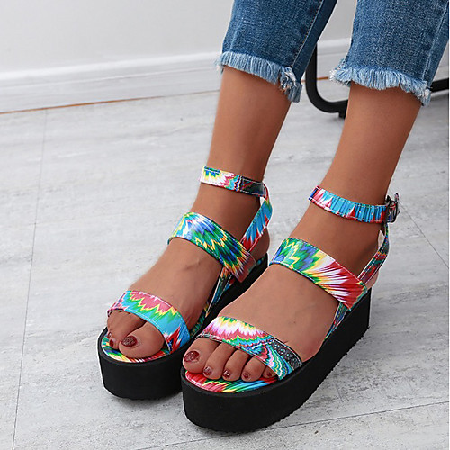

Women's Sandals Summer Flat Heel Round Toe Daily PU Red / Green / Blue