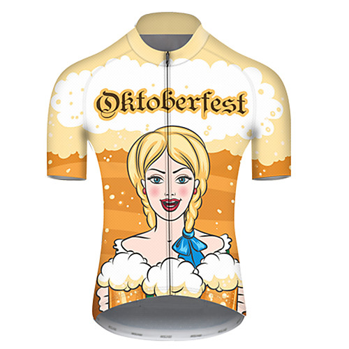 

21Grams Men's Short Sleeve Cycling Jersey Nylon OrangeWhite Polka Dot Funny Oktoberfest Beer Bike Jersey Top Mountain Bike MTB Road Bike Cycling Quick Dry Breathable Sports Clothing Apparel