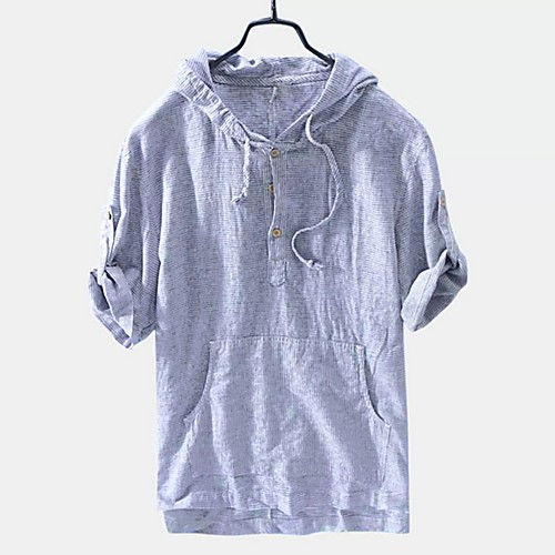 

Men's Striped T-shirt Daily Hooded Blue / Brown / Gray / Short Sleeve