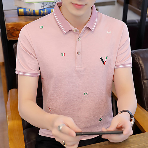 

Men's Graphic Slim Polo Basic Elegant Daily Work Shirt Collar Black / Blushing Pink / Light Blue / Short Sleeve