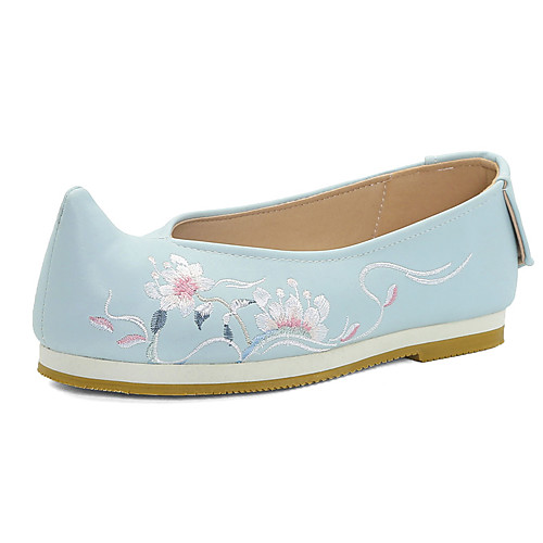

Women's Flats 2020 Spring & Fall / Summer Flat Heel Pointed Toe Vintage Chinoiserie Wedding Solid Colored PU White / Light Red / Blue