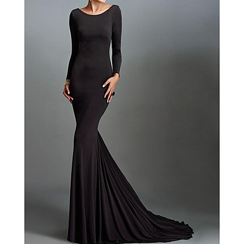 

Mermaid / Trumpet Beautiful Back Reformation Amante Engagement Formal Evening Dress Jewel Neck Long Sleeve Sweep / Brush Train Spandex with Sleek 2020