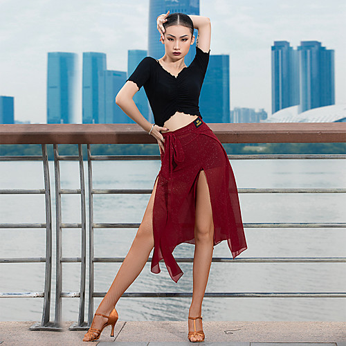 

Latin Dance Skirts Split Women's Performance High Chiffon
