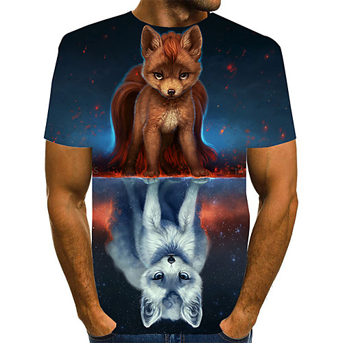 

Men's Graphic 3D Print Lion Print T-shirt Basic Exaggerated Daily Round Neck Dusty Blue / Short Sleeve / Animal