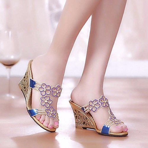 

Women's Sandals Wedge Sandals Leather Sandals Summer Wedge Heel Open Toe Daily PU Purple / Gold / Blue